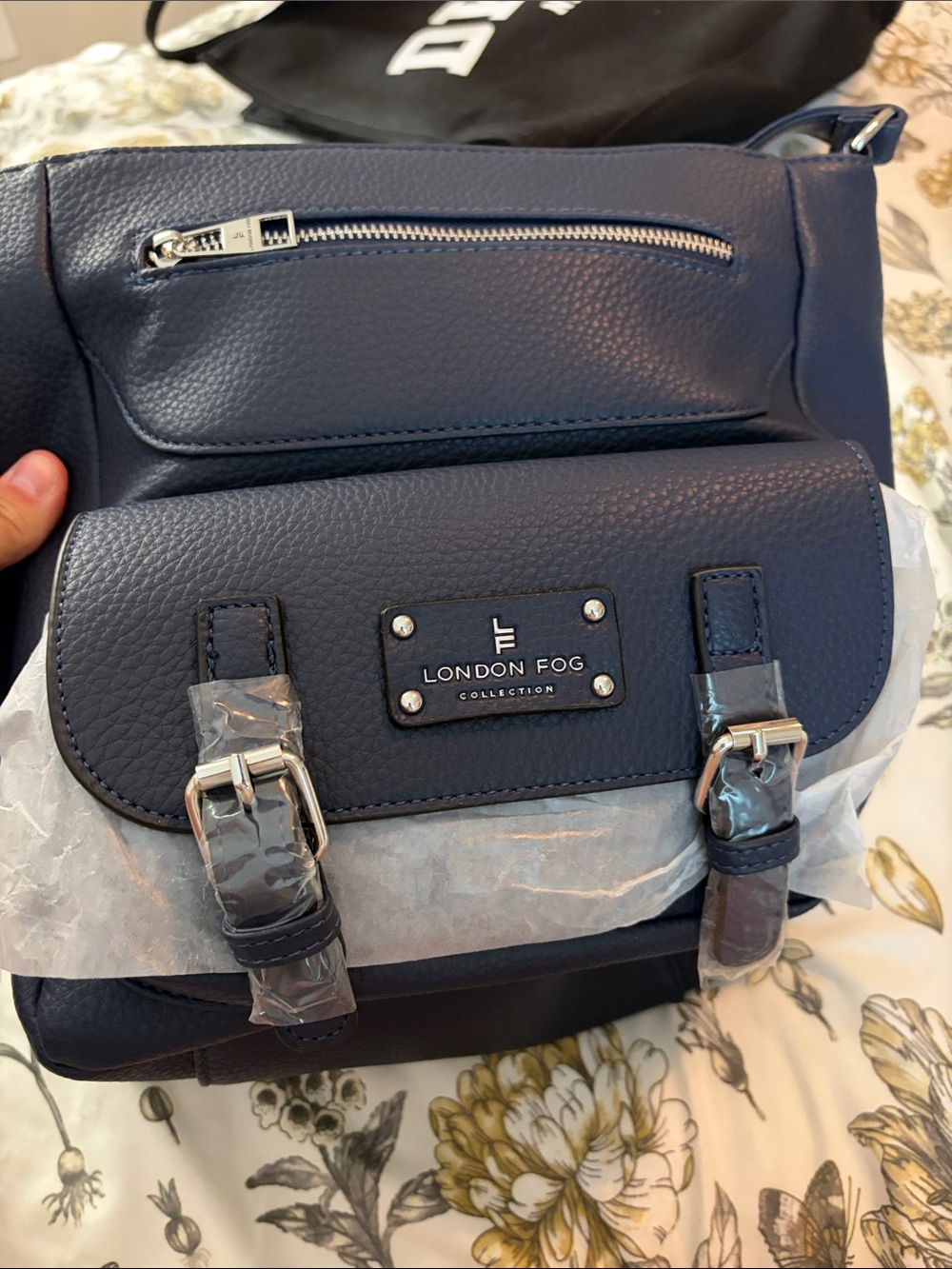 NWT London Fog Navy Pebble-Texture Messenger Crossbody Bag